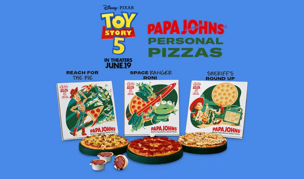 映画『トイ・ストーリー5』を記念し、Papa Johns がディズニー＆ピクサーと展開する初のグローバルコラボレーションの画像。