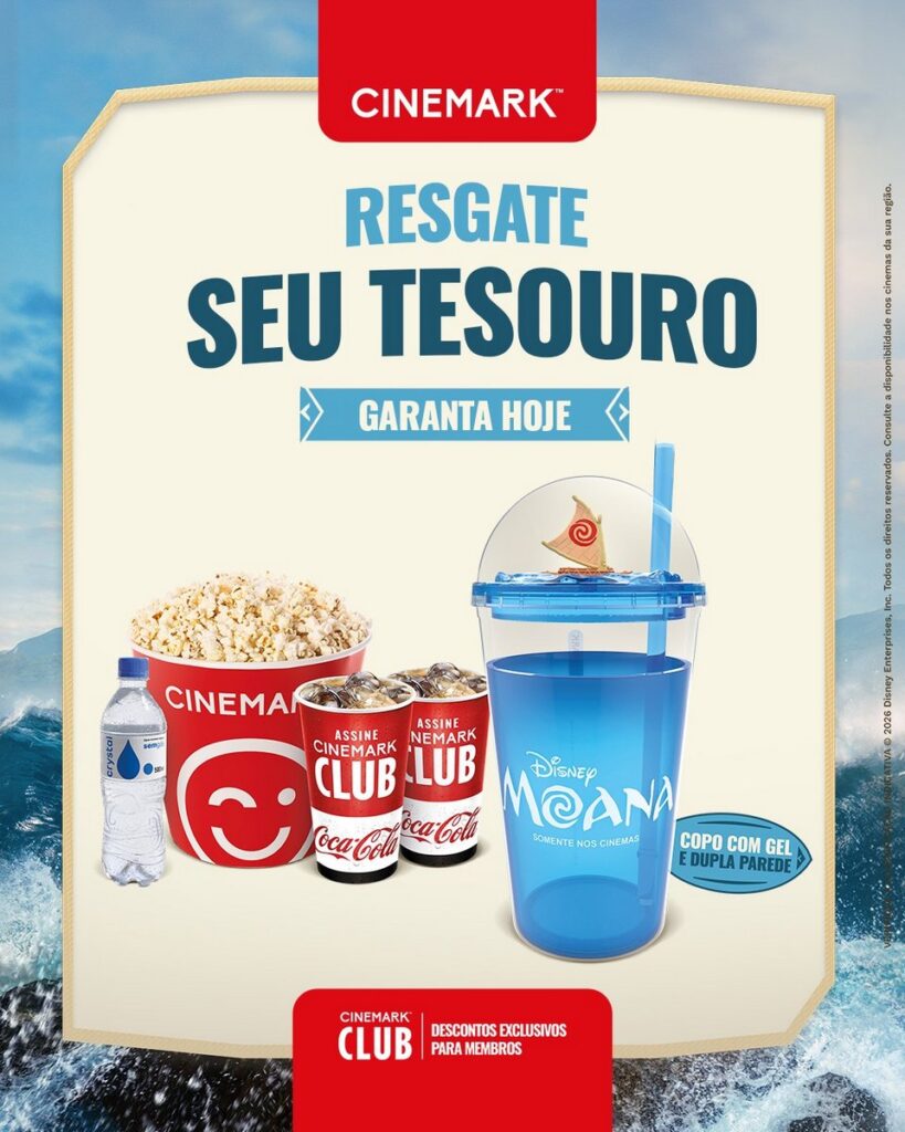 実写映画『モアナと伝説の海』の公開にあわせ、ブラジル各地の映画館チェーンが発表した限定ポップコーンバケットやコレクターズカップの画像。
