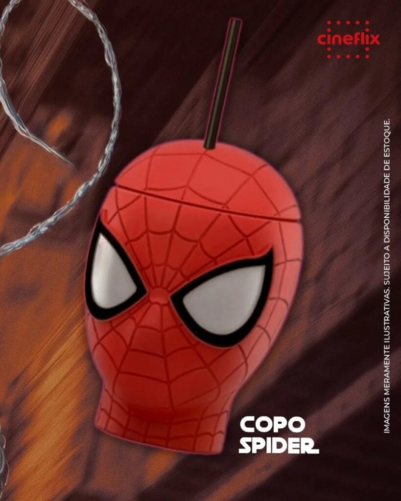 映画『スパイダーマン:ブランド・ニュー・デイ』の公開にあわせ、ブラジルの映画館チェーンが発表した限定ポップコーンバケットやグッズの画像。