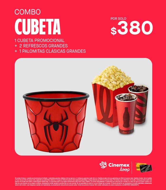 映画『スパイダーマン：ブランド・ニュー・デイ』の公開にあわせ、メキシコの映画館チェーン Cinemex が発表した限定ポップコーンバケットやグッズの画像。
