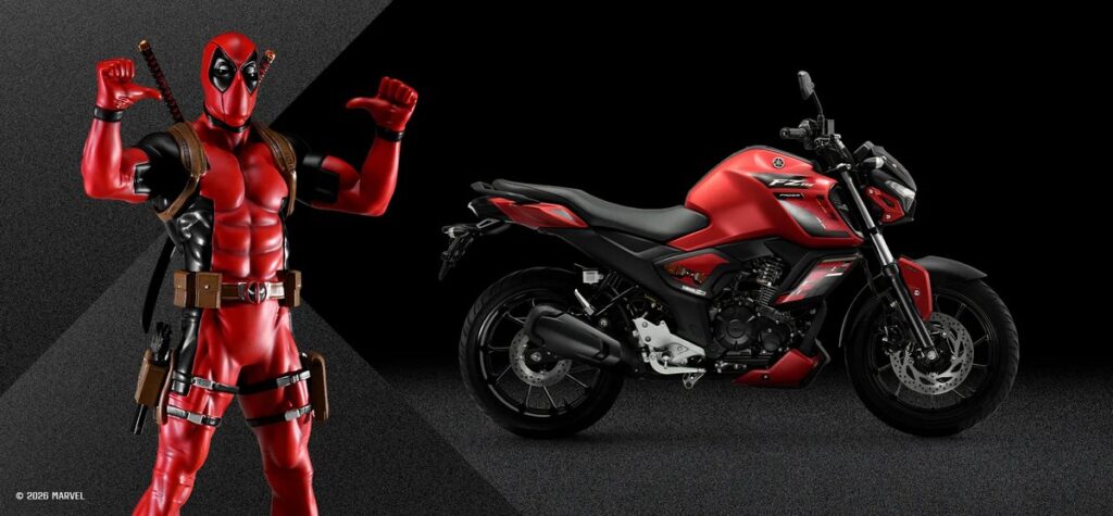ブラジルのヤマハがMarvelとのコラボレーションにより発表した限定モデル、デッドプール仕様の「Fazer FZ15 ABS Connected」と、ウルヴァリン仕様の「XTZ 150 Crosser Z ABS」の画像。
