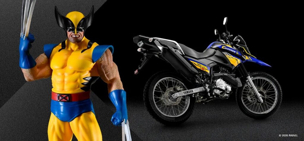 ブラジルのヤマハがMarvelとのコラボレーションにより発表した限定モデル、デッドプール仕様の「Fazer FZ15 ABS Connected」と、ウルヴァリン仕様の「XTZ 150 Crosser Z ABS」の画像。