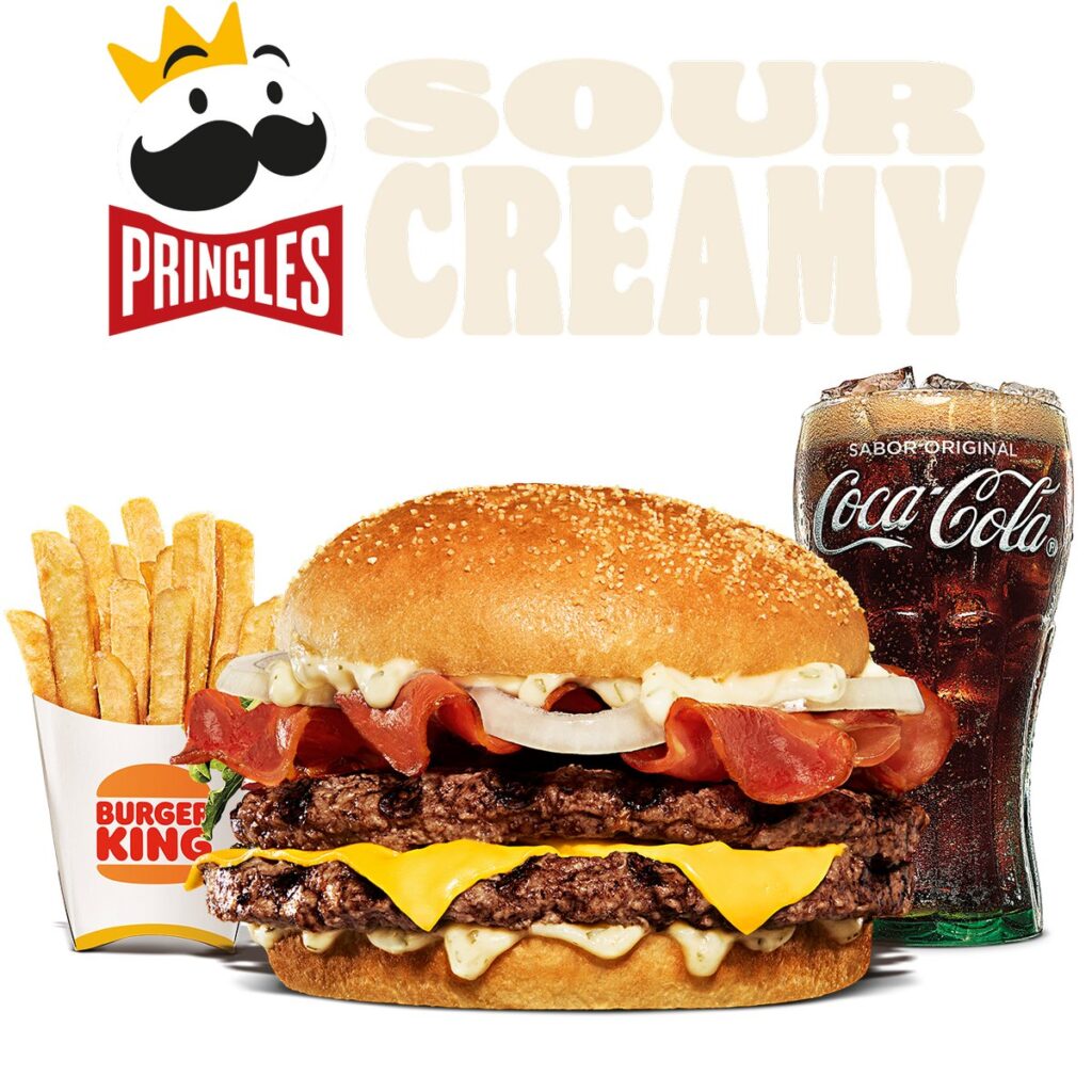 スペインのバーガーキングに登場した、プリングルズの世界観を取り入れた限定コラボメニューの画像。