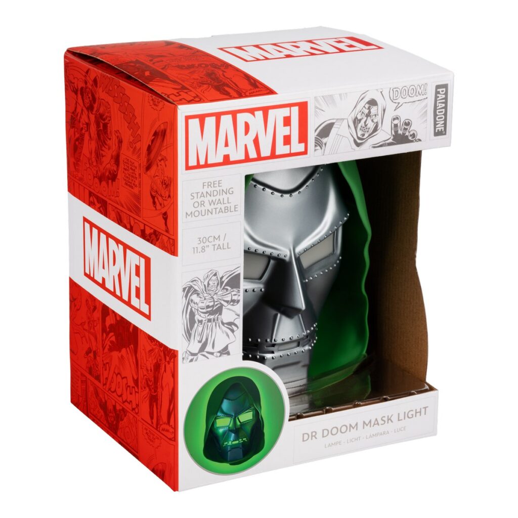 映画『アベンジャーズ：ドゥームズデイ』の公開にあわせ、米国の大手映画館チェーンのオンラインストアで予約が始まった「ドクター・ドゥーム マスクライト」の画像。