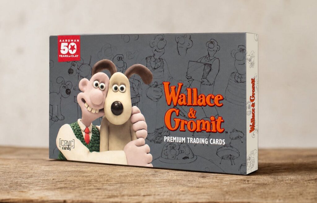 Iconic Cardsがアードマン創業50周年を記念して発売する、世界4,000ボックス限定『ウォレスとグルミット』プレミアムトレーディングカードの画像。