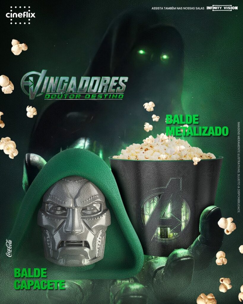 映画『アベンジャーズ／ドゥームズデイ』の公開を記念し、ブラジルの映画館チェーンCinépolisとCineflixに登場した限定コレクターズアイテムの画像。
