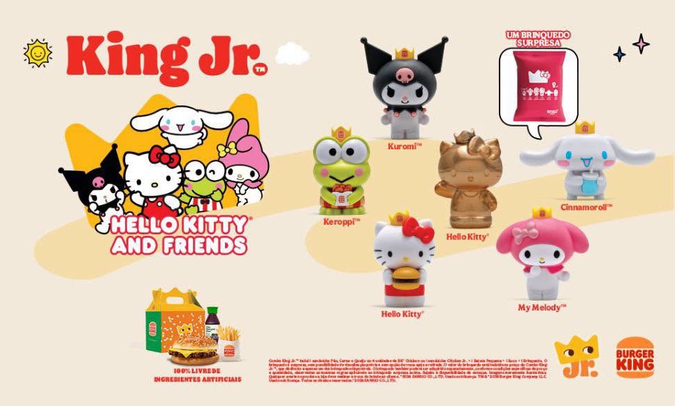 ブラジルのバーガーキングにおいて展開されている、サンリオの人気キャラクター「ハローキティ＆フレンズ」とのコラボレーション企画の画像。