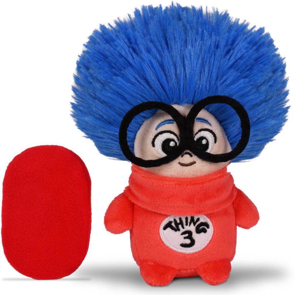 丸いメガネと青いヘアスタイルが愛らしい、「The Cat In The Hat – Shoulder Pal Plush」。