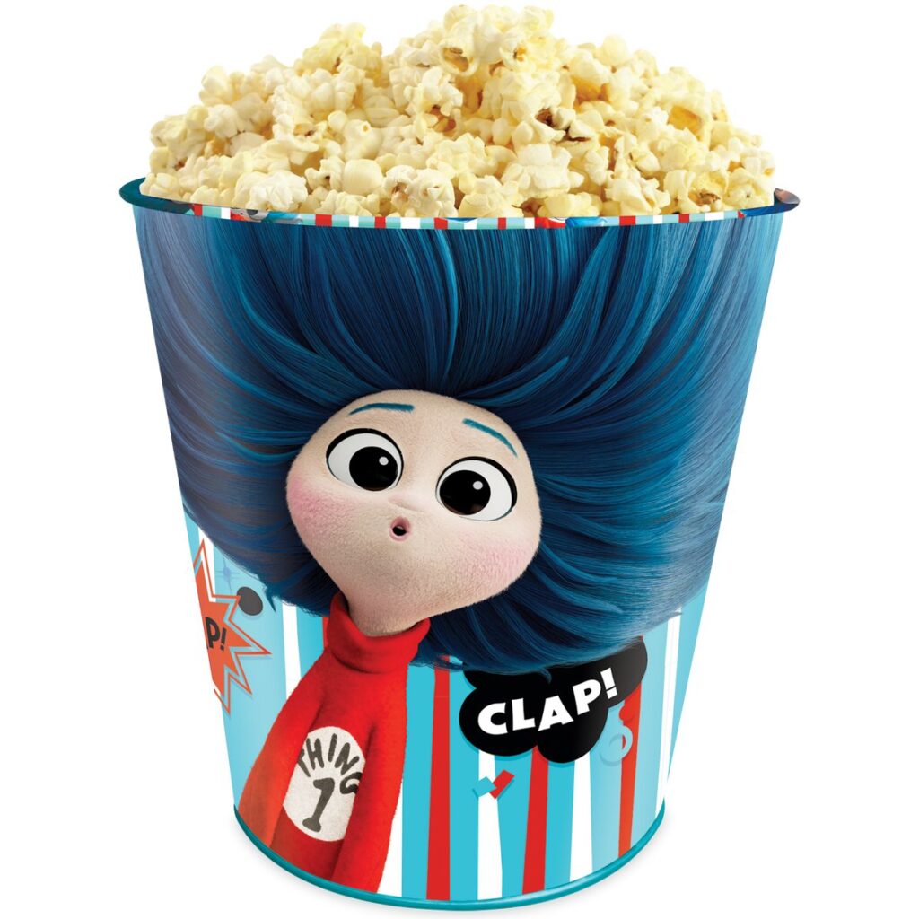 アメコミ調の「CLAP!」ロゴや大きく描かれた「THING 1」のグラフィックがポップな、存在感あふれるメタル風バケット「The Cat In The Hat – Round Tin」。