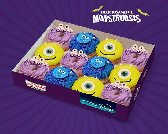 メキシコのクリスピー・クリームが、『モンスターズ・インク』とコラボして展開するハロウィン限定コレクション「Deliciosamente Monstruosas」の画像。