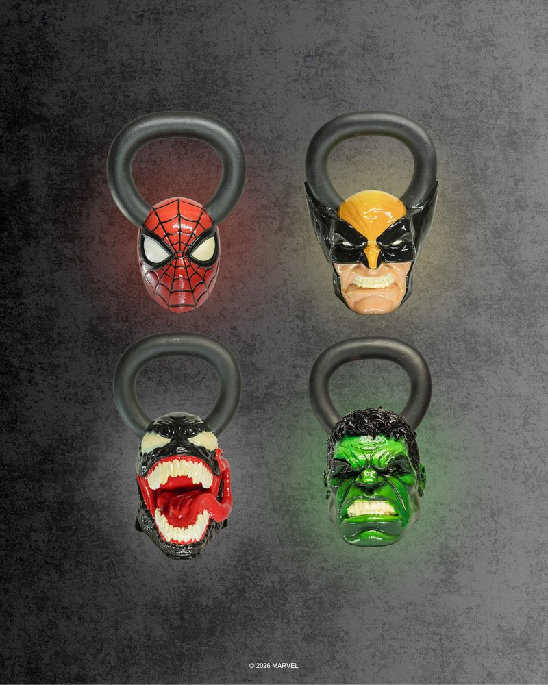 SUPERXがStrict Vision Athleticsと共同開発した、マーベル公式『MARVEL Kettlebell Series』の画像。