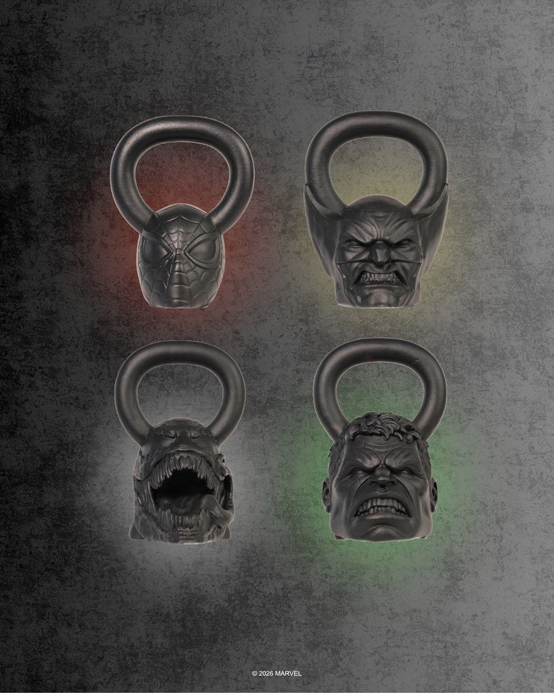 SUPERXがStrict Vision Athleticsと共同開発した、マーベル公式『MARVEL Kettlebell Series』の画像。