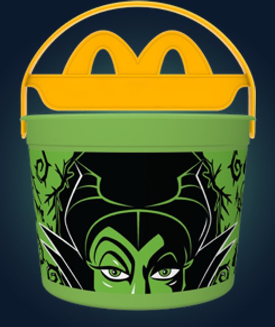 米国マクドナルドの「Disney Villains Boo Buckets Happy Meal」に登場する、『眠れる森の美女』のマレフィセントをモチーフにしたバケツの画像。