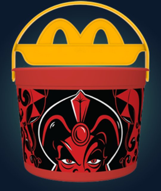 米国マクドナルドの「Disney Villains Boo Buckets Happy Meal」に登場する、『アラジン』のジャファーをモチーフにしたバケツの画像。