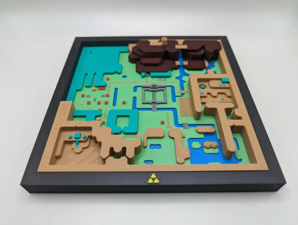 「ゼルダの伝説 神々のトライフォース」のマップを３Dプリントした立体地図の画像