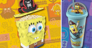 『劇場版スポンジ・ボブ　呪われた海賊と大冒険だワワワワワ！』の公開にあわせて、米国Marcus Theatresから登場したポップコーンバケットとタンブラーの画像