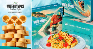 国際オリンピック委員会（IOC）が発表した、五輪マークを模した完全限定の特別パスタ「オリンピック・リング・パスタ」の画像