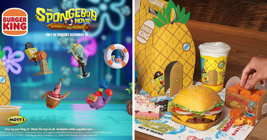 米国バーガーキングが『劇場版スポンジ・ボブ　呪われた海賊と大冒険だワワワワワ！』の公開にあわせて展開する、「スポンジ・ボブ ムービーメニュー」の画像