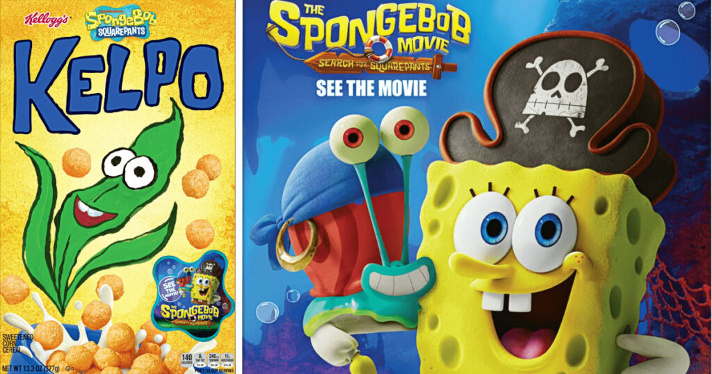 映画『劇場版スポンジ・ボブ　呪われた海賊と大冒険だワワワワワ！』にあわせ、ケロッグから限定商品として登場した架空シリアル「ケルポ」の画像