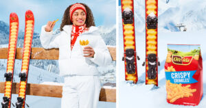 オレアイダがフィッシャーとコラボし発表した、限定スキー「French Fry Skis」の画像。