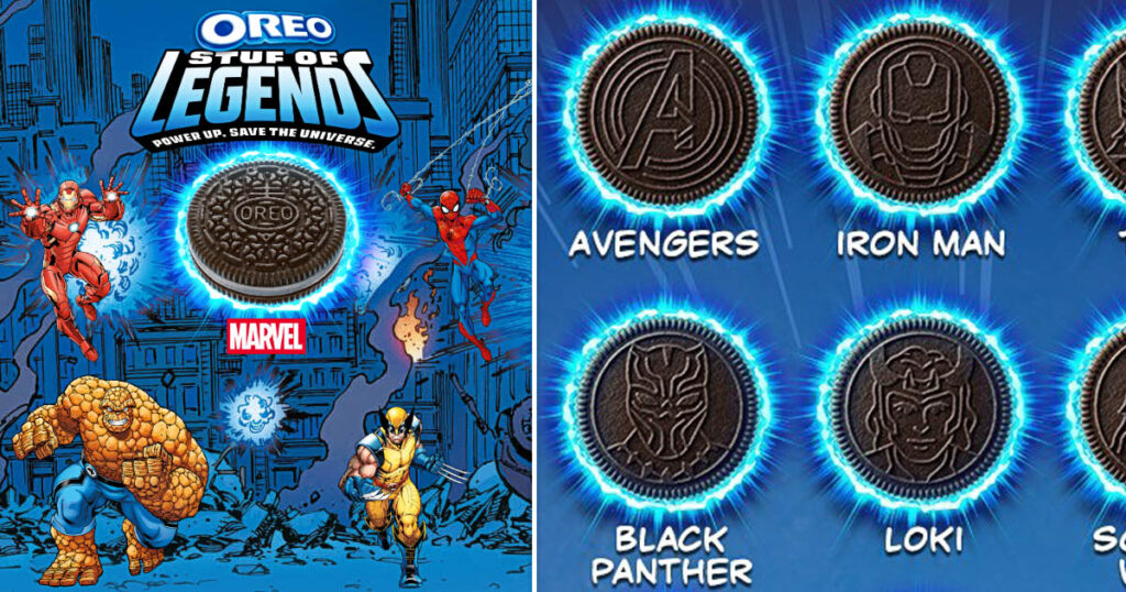オレオとマーベルがコラボレーションした、「MARVEL OREO Stuf of Legends」の画像。