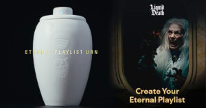 SpotifyとLiquid Deathが発表した、世界初の“音楽ストリーミング対応”骨壺「Eternal Playlist Urn」の画像。
