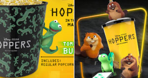 『私がビーバーになる時』（原題：Hoppers）の公開に先がけ、各国の映画館チェーンから登場した限定ドリンクカップやポップコーンバケットの画像。