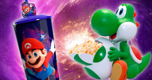 ブラジルの映画館チェーンCinépolisが映画『ザ・スーパーマリオギャラクシー・ムービー』にあわせて発表した、限定ポップコーンバケットとドリンクカップの画像。