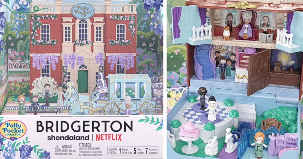 マテル・クリエーションズから発売される、Netflixドラマ『ブリジャートン家』をテーマにした「Polly Pocket Bridgerton Compact」の画像。