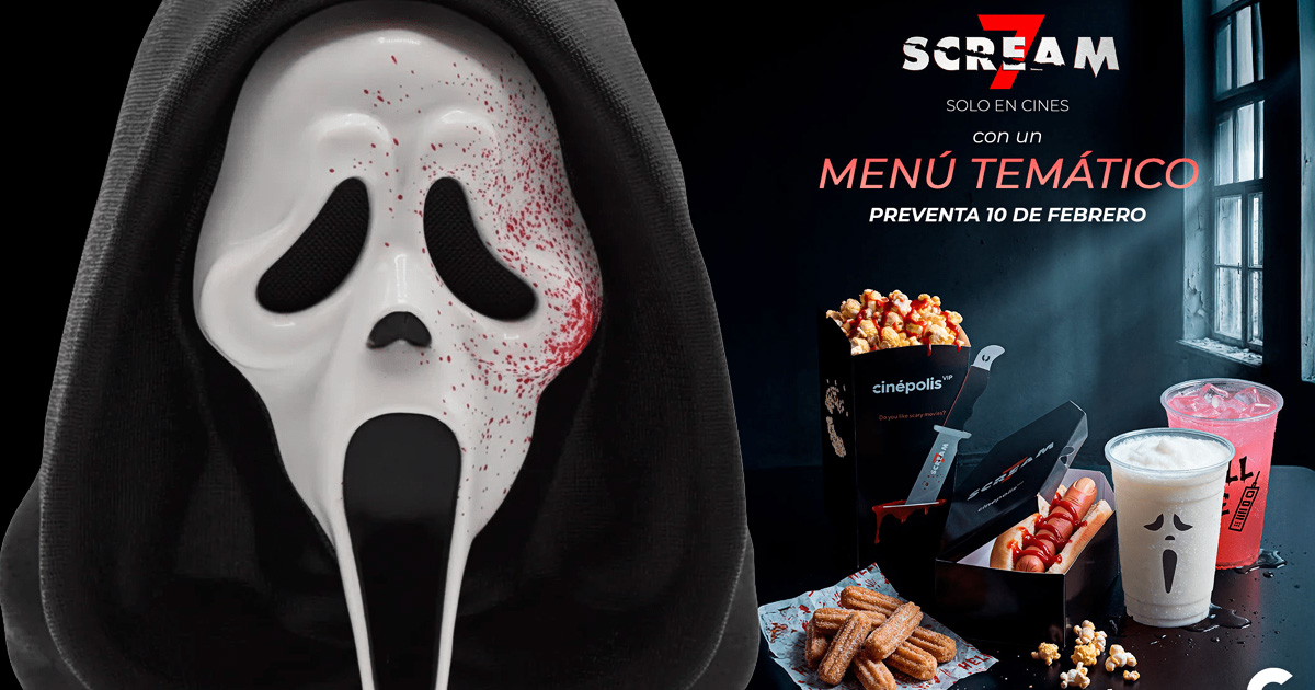 映画『スクリーム7』にあわせてCinépolisが発表した、ポップコーンバケットと特別メニューの画像。