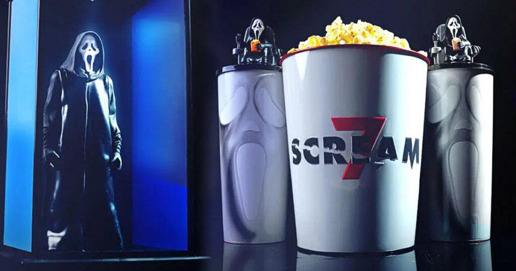 映画『スクリーム7』にあわせてRegal Cinemasが発表した、ポップコーンバケットと特別メニューの画像。