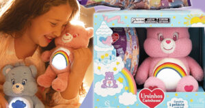 2026年ブラジルのイースターに登場した、ケアベアのLEDぬいぐるみ付きイースターエッグの画像。