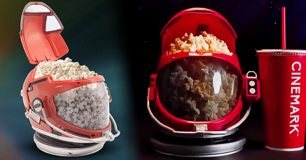 映画『プロジェクト・ヘイル・メアリー』公開にあわせて、米国Cinemarkが発表した“宇宙飛行士ヘルメット型ポップコーンバケット”の画像