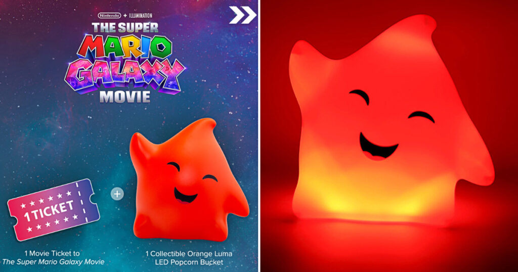 映画『ザ・スーパーマリオギャラクシー・ムービー』の公開に合わせて、アメリカの映画チケットサービスFandangoが販売する限定アイテム「Luma Galaxy Bundle」の画像。
