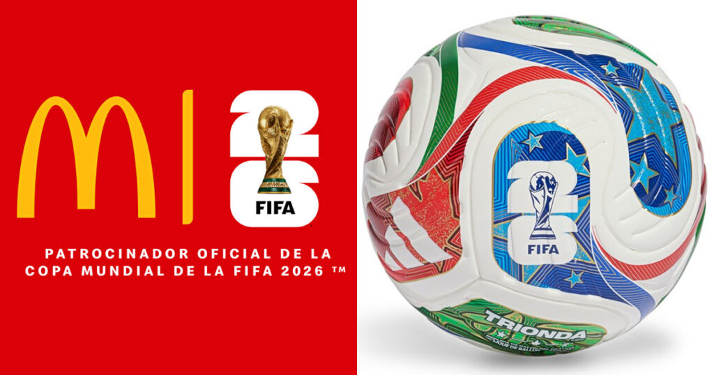 メキシコのマクドナルドが、2026 FIFA World Cupの公式スポンサーとして販売する、大会公式ボール「TRIONDA」をモチーフにしたミニボールの画像。