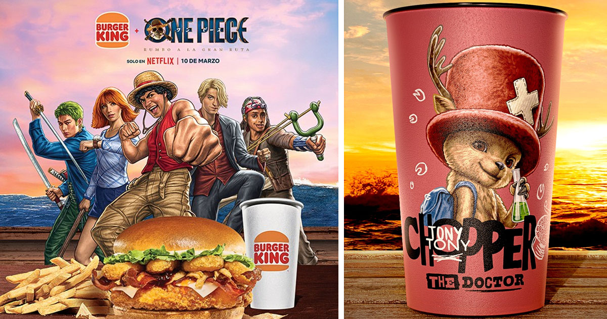 メキシコのバーガーキングが、Netflix実写版『ONE PIECE』シーズン2の配信開始にあわせスタートした、コラボキャンペーンの画像。