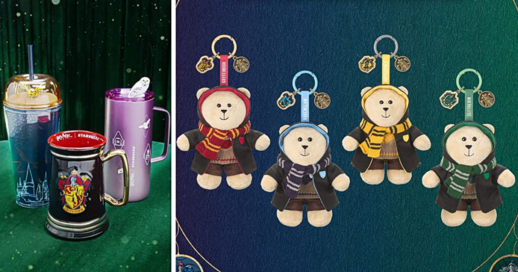 アジア太平洋のスターバックスに登場した、ハリー・ポッターの世界観をテーマにしたドリンクとグッズの画像。