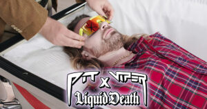 Liquid DeathとPit Viperがコラボし発売した限定サングラス、「unglasses for Dead People」の画像。
