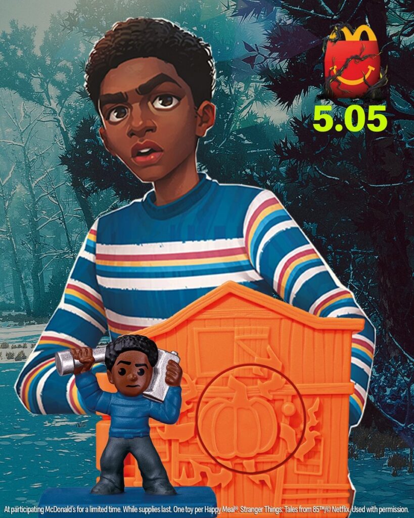 Netflixアニメ『ストレンジャー・シングス: 1985年の冒険』の配信を記念して、世界各国のマクドナルドで展開されるハッピーセットの画像。
