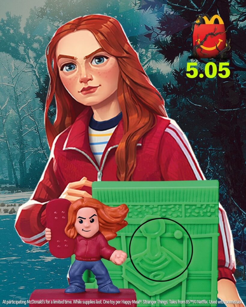 Netflixアニメ『ストレンジャー・シングス: 1985年の冒険』の配信を記念して、世界各国のマクドナルドで展開されるハッピーセットの画像。
