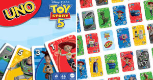 映画公開に先駆け、マテル社から登場した『トイ・ストーリー5』をテーマにしたUNOカードゲームの画像。