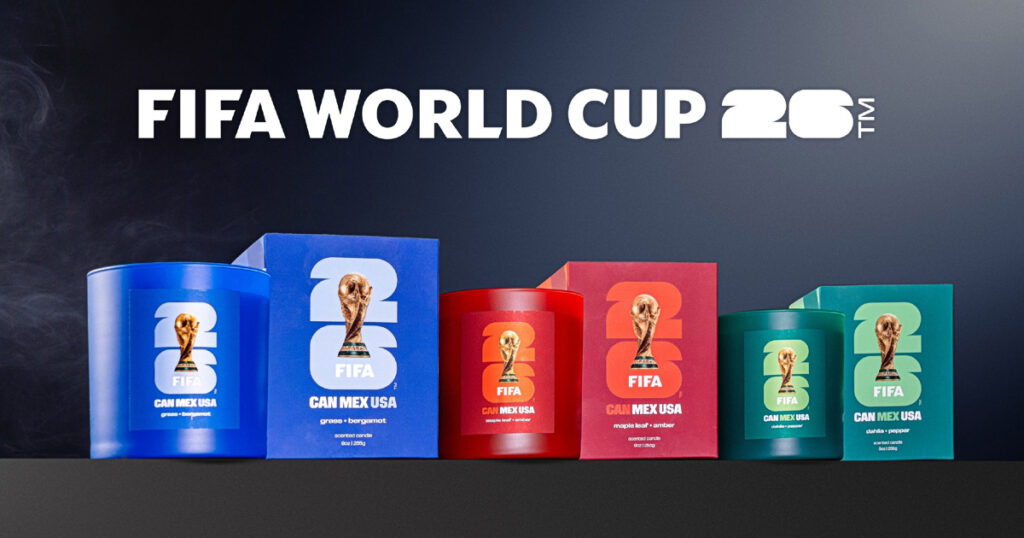 Literie Candleが展開する、2026 FIFA World Cup の公式ライセンスキャンドルコレクションの画像。