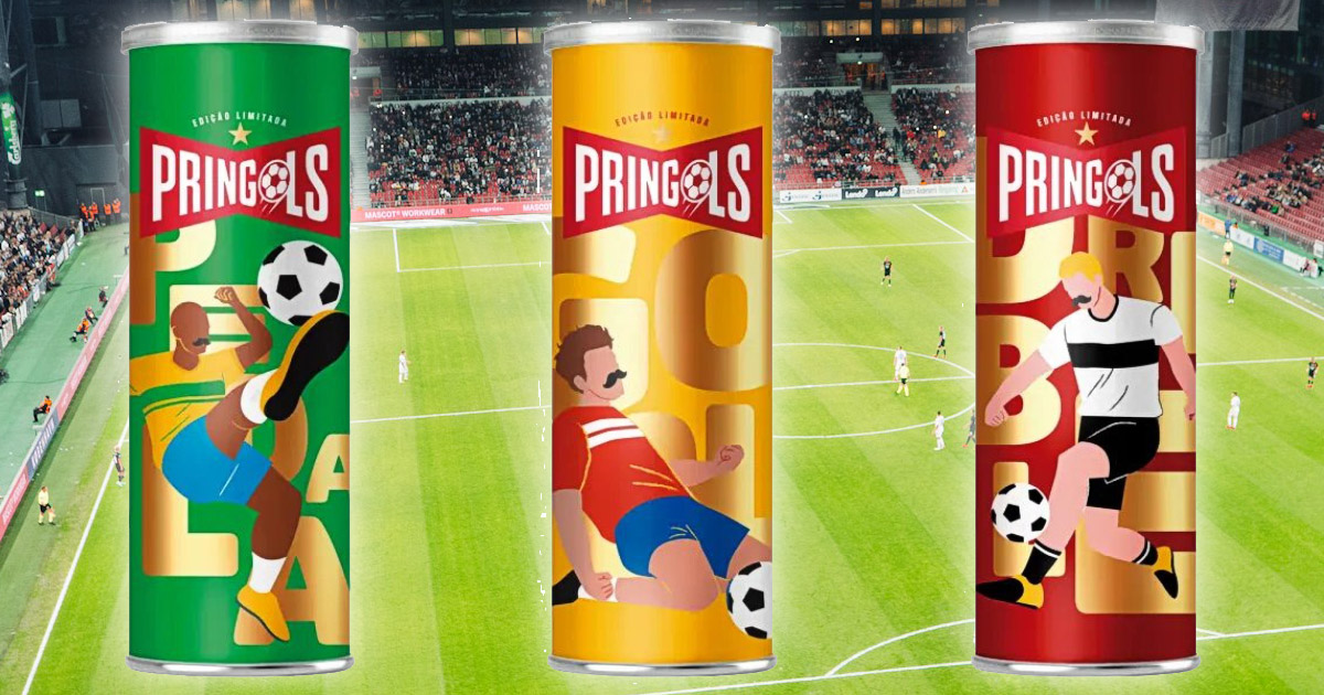 2026年ワールドカップに向けて「PRINGOLS」として登場した、3種の限定プリングルズの画像。