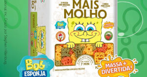 ブラジルの食品ブランド Orquídea が展開する、『スポンジ・ボブ』とコラボレーションした「Mais Molho」シリーズの新作パスタの画像。