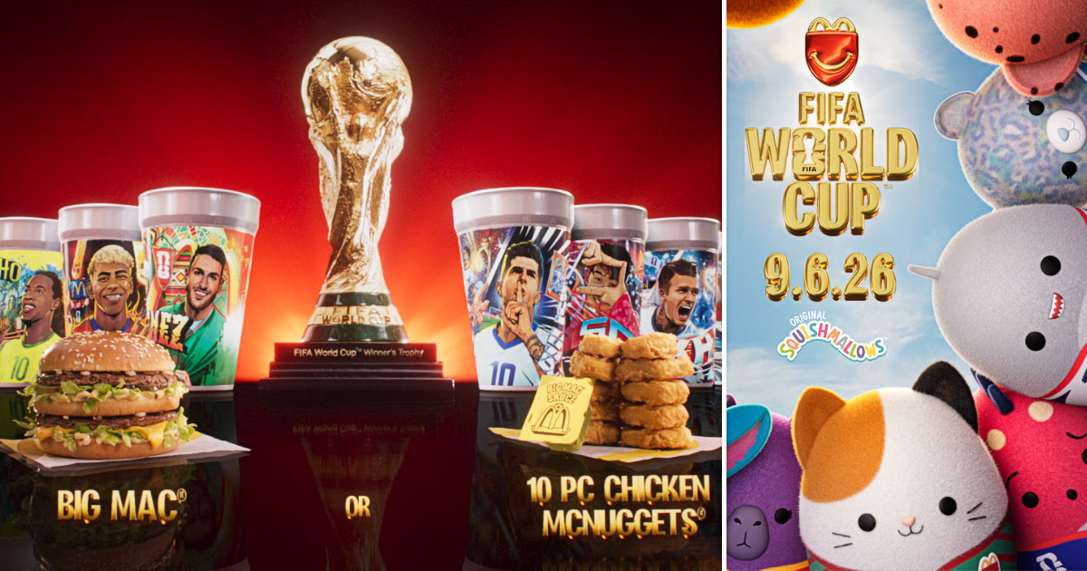 2026年のFIFAワールドカップにあわせてマクドナルドが展開する「FIFA World Cup 26™ Meal」と「FIFA World Cup 26™ Happy Meal」の画像。