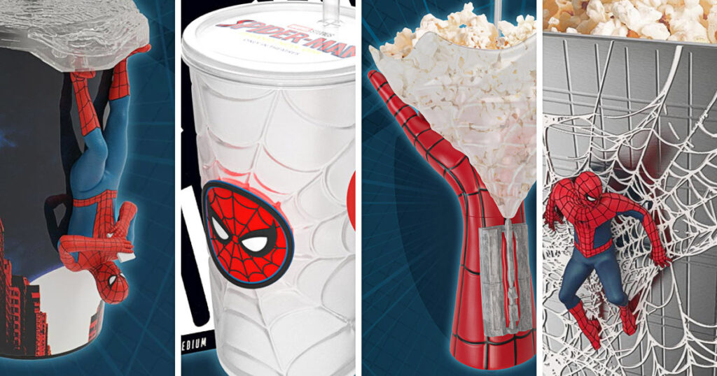 映画『スパイダーマン：ブランド・ニュー・デイ』の公開にあわせ、オーストラリアの映画館チェーン Event Cinemas が発表した限定ポップコーンバケットやグッズの画像。