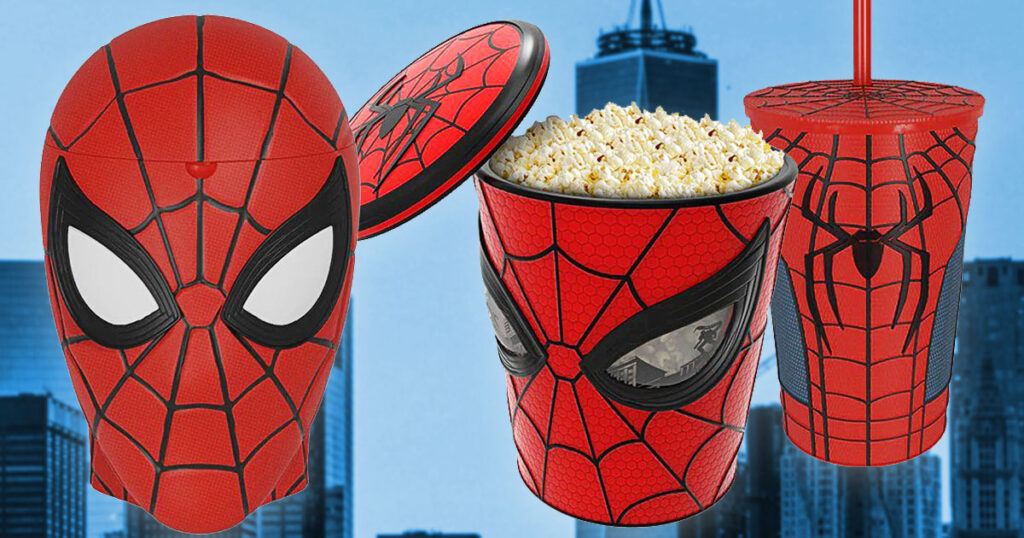 映画『スパイダーマン：ブランド・ニュー・デイ』の公開にあわせ、オーストラリアの大手映画館チェーン HOYTS が発表した限定ポップコーンバケットやグッズの画像。