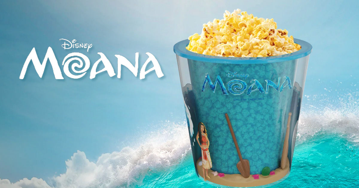 実写映画『モアナと伝説の海』の公開にあわせ、アメリカの映画館チェーン Cinemark が発表した限定ポップコーンバケットの画像。