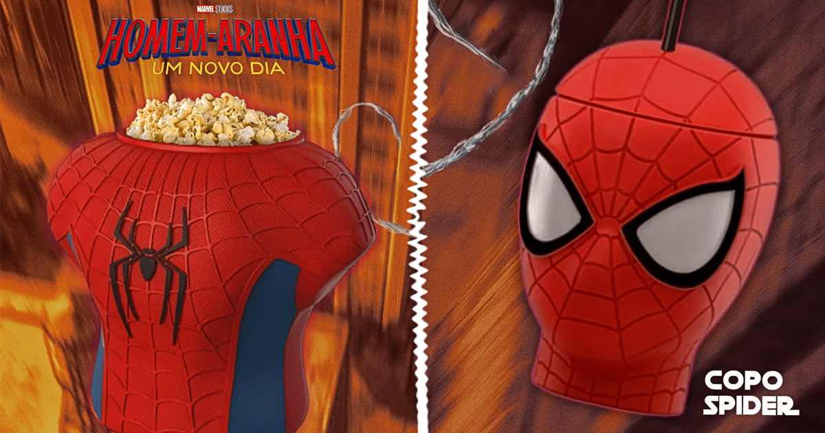 映画『スパイダーマン:ブランド・ニュー・デイ』の公開にあわせ、ブラジルの映画館チェーンが発表した限定ポップコーンバケットやグッズの画像。
