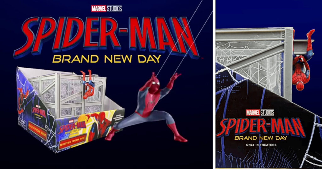 映画『スパイダーマン：ブランド・ニュー・デイ』の公開にあわせ、アメリカのウォルマートが発表した限定ポップコーンバケットの画像。